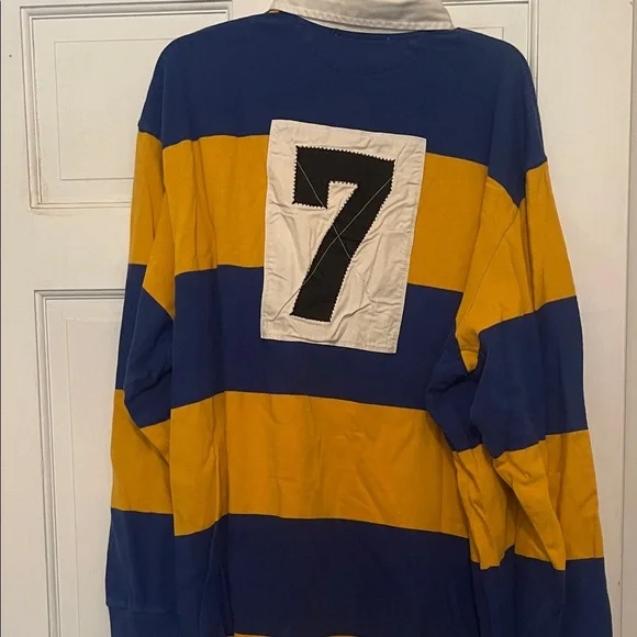 Vintage Polo Ralph Lauren Blue and Yellow Striped Rugby Shirt - Picture 2 of 2